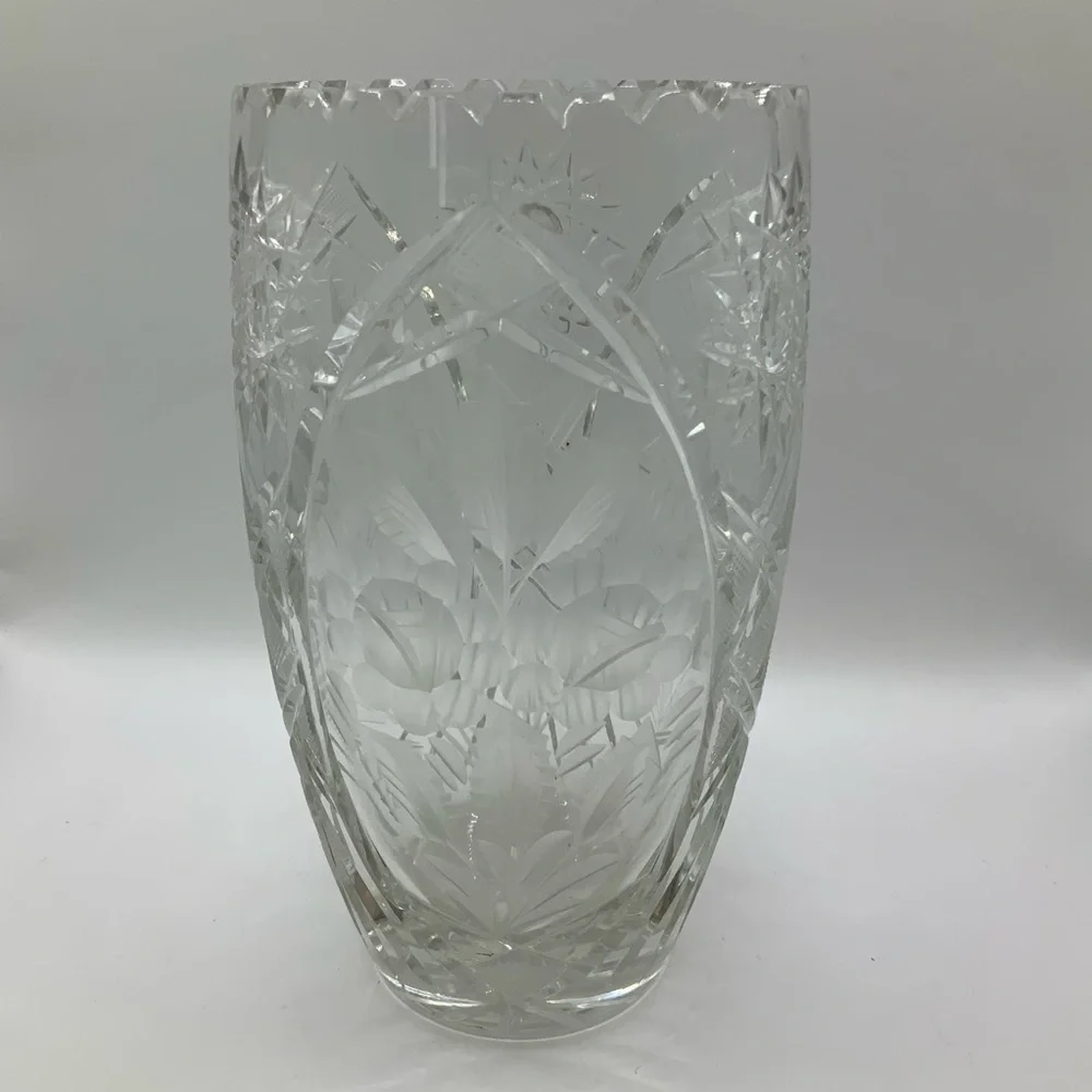 American Brilliant Vintage Crystal Engraved Cut Floral Sawtooth Rim 8